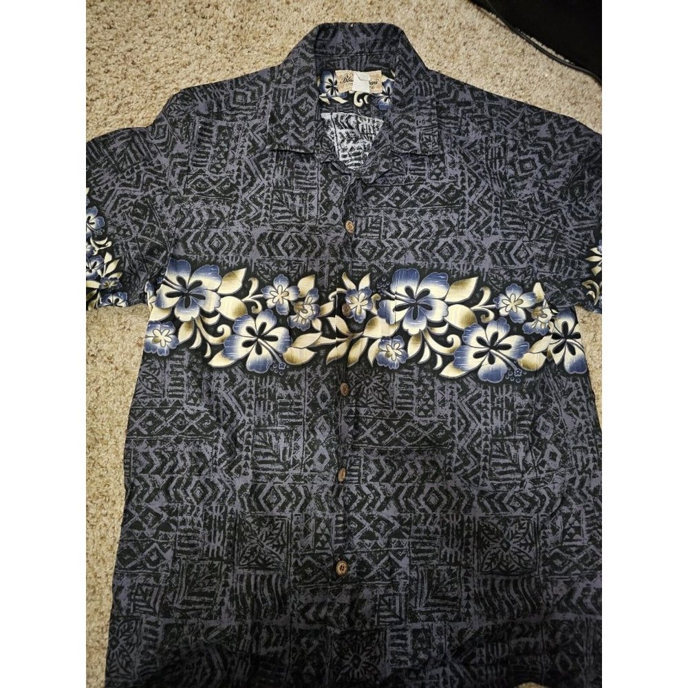 Blue Hawaii Floral Hawaiian Shirt Button Down Men's Size Large Made In Hawaii